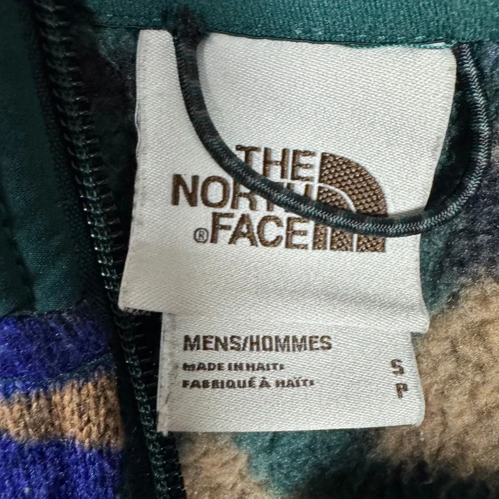 North Face Fleece Men's S Gordon Lyons Print 1/4 Zip Pullover Camo Green Blue
